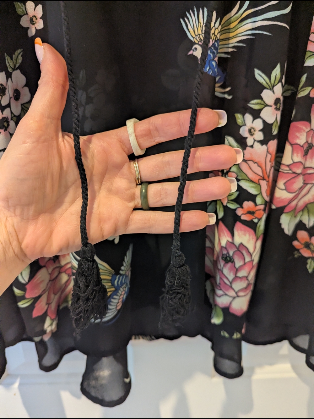 Dark Floral Babydoll Mini Dress Sheer Blouse Boho Whimsigoth Fairycore S/M/L - Picture 6 of 16